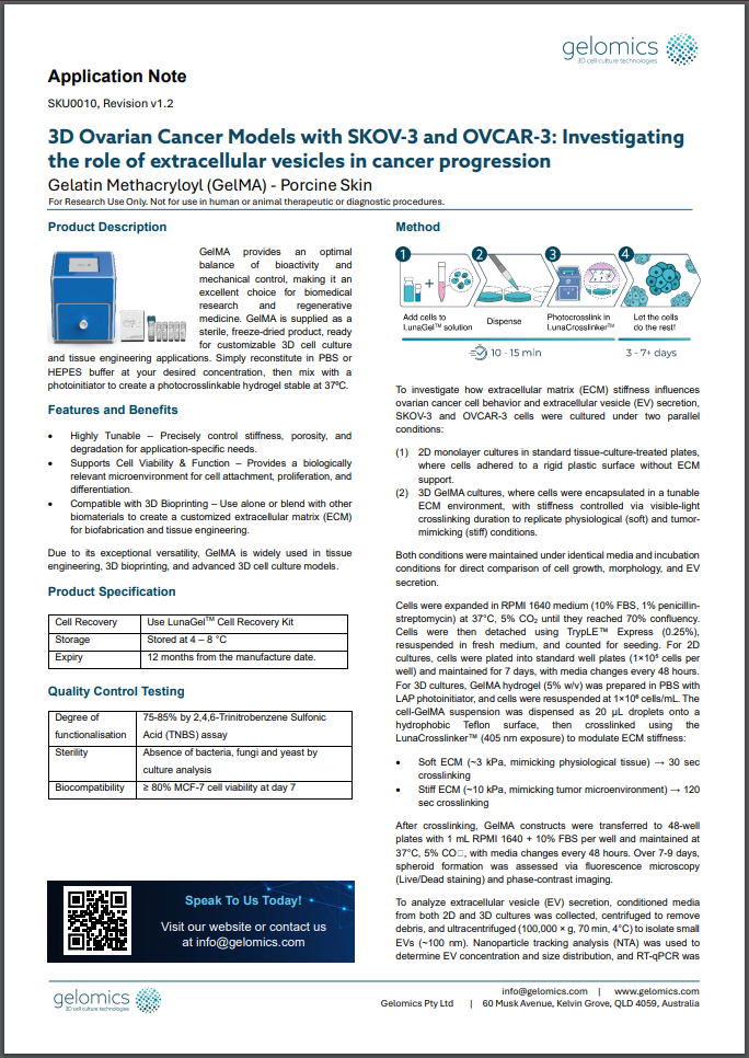 3D Ovarian Cancer Models with SKOV-3 and OVCAR-3: Investigating the role of extracellular vesicles in cancer progression